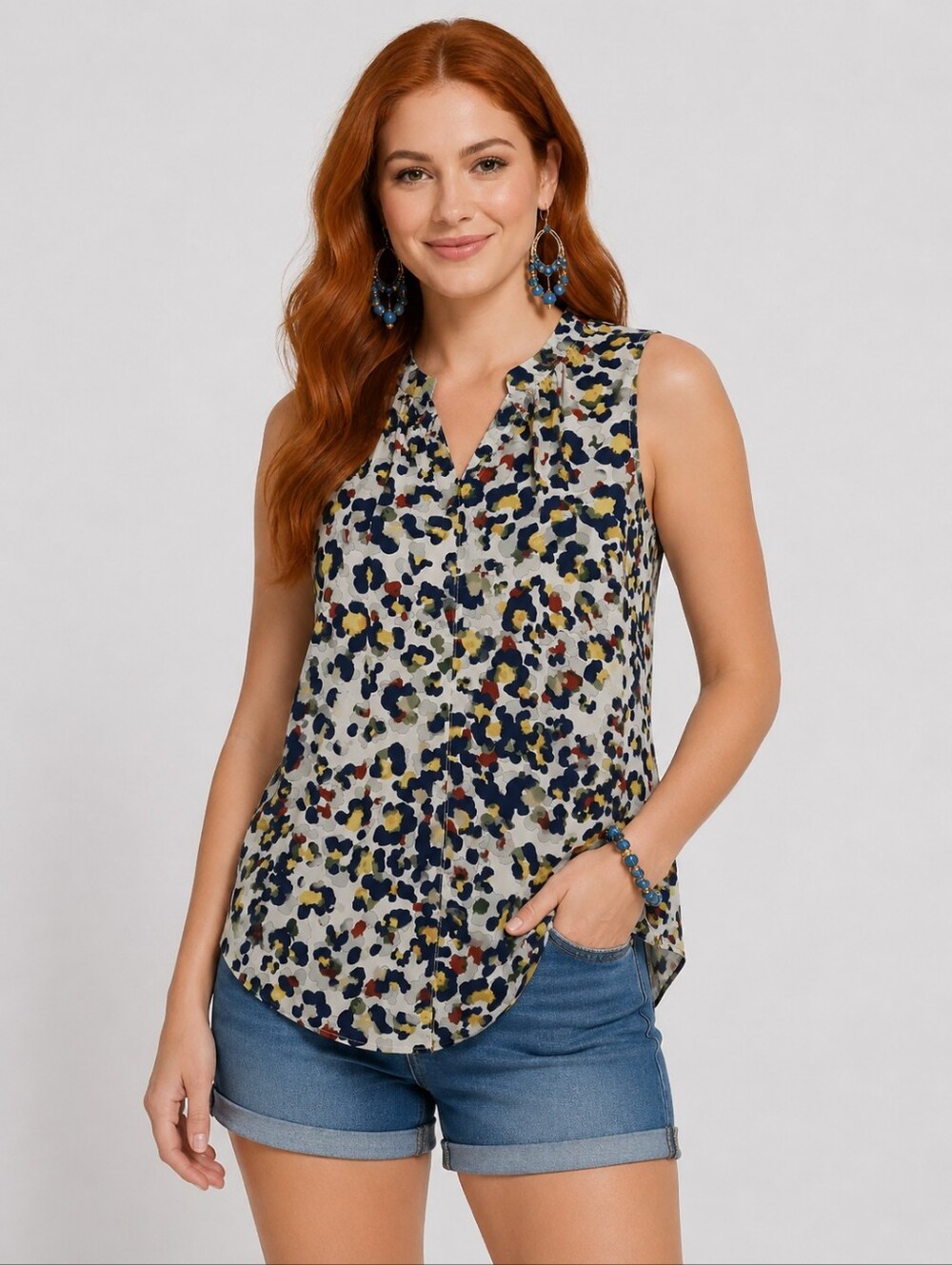 Cabi Sleeveless Animal Print V-Neck Top